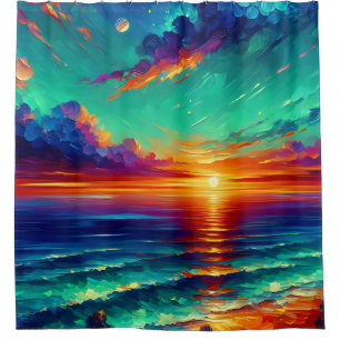 blauwgroen getijden: Ocean Sunset Glow Douchegordijn