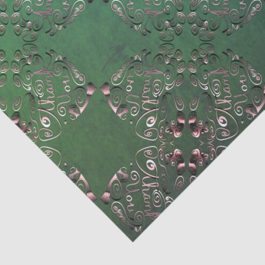 Blauwgroen gevlekt "Dank je" tissuepapier (Detail)