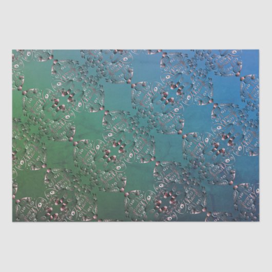 Blauwgroen gevlekt "Dank je" tissuepapier (Voorkant)