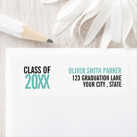 Blauwgroen gewaagd afstuderen aangepast JAAR Etiket (Insitu)