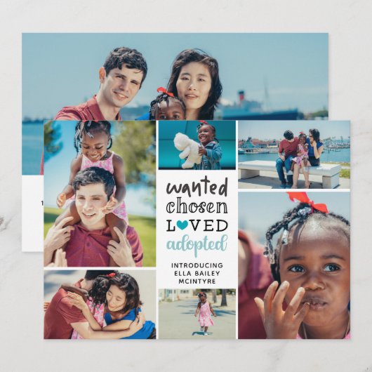 Blauwgroen Gewenst gekozen Loved Aangenomen Foto C Aankondiging (Voorkant / Achterkant)