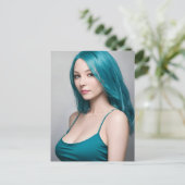 Blauwgroen Gezonde Jonge Vrouw Briefkaart (Staand voorkant)