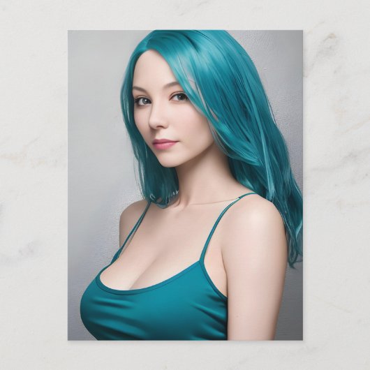 Blauwgroen Gezonde Jonge Vrouw Briefkaart (Voorkant)