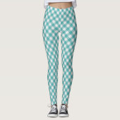 Blauwgroen Gingham controleert Patroon geometrisch Leggings (Voorkant)
