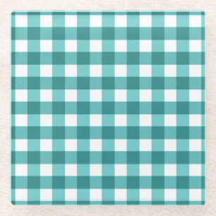 Blauwgroen gingham glazen onderzetter