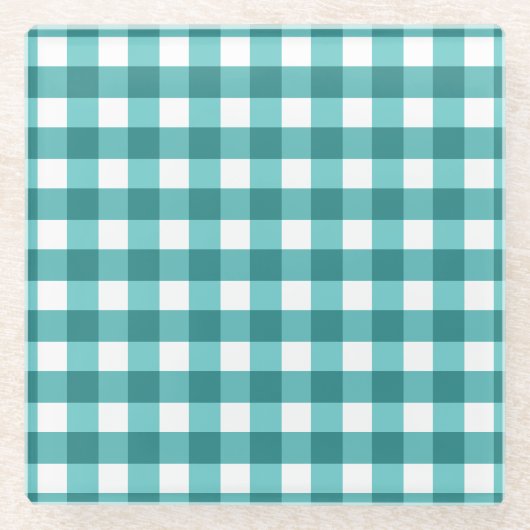 Blauwgroen gingham glazen onderzetter (Voorkant)