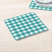 Blauwgroen gingham kartonnen onderzetters (Schuin)