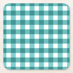 Blauwgroen gingham kartonnen onderzetters