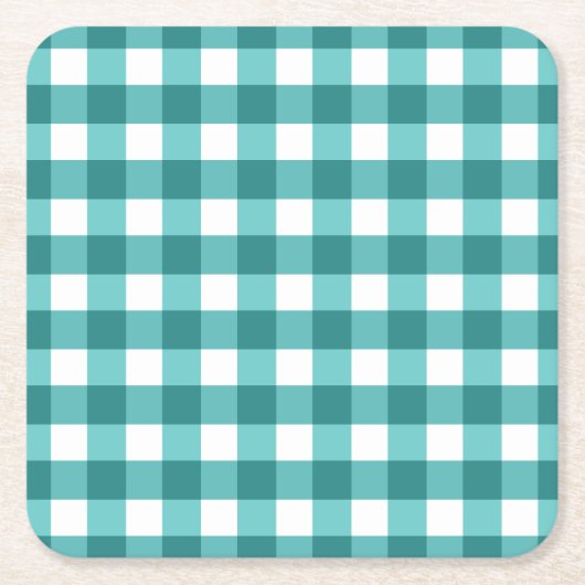 Blauwgroen gingham kartonnen onderzetters (Voorkant)
