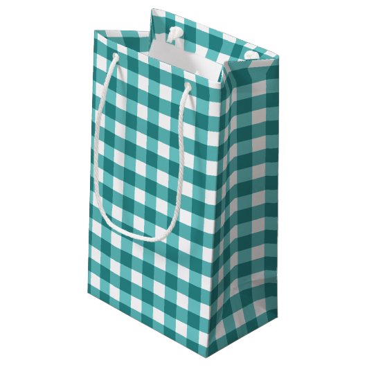 Blauwgroen gingham klein cadeauzakje (Achterkant Gekanteld)