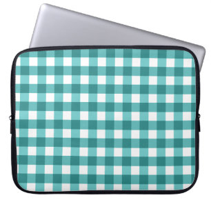 Blauwgroen gingham laptop sleeve