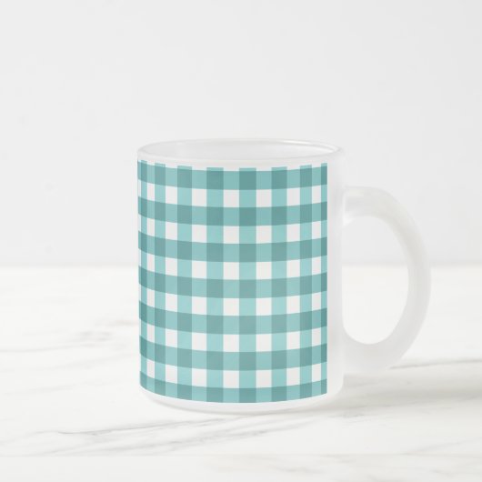 Blauwgroen gingham matglas koffiemok (Rechts)