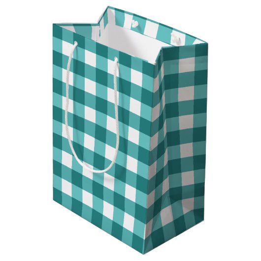 Blauwgroen gingham medium cadeauzakje (Achterkant Gekanteld)