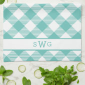 Blauwgroen Gingham Monogram Theedoek (Gevouwen)