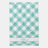 Blauwgroen Gingham Monogram Theedoek (Verticaal)