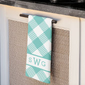 Blauwgroen Gingham Monogram Theedoek