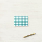 Blauwgroen gingham post-it® notes (Op bureau)