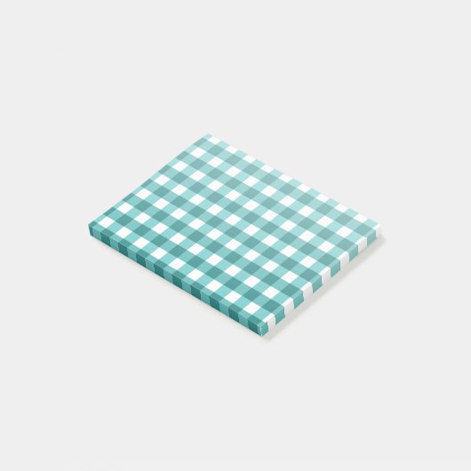 Blauwgroen gingham post-it® notes (Schuin)