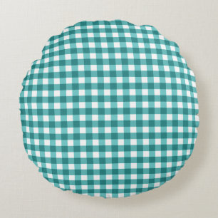 Blauwgroen gingham rond kussen