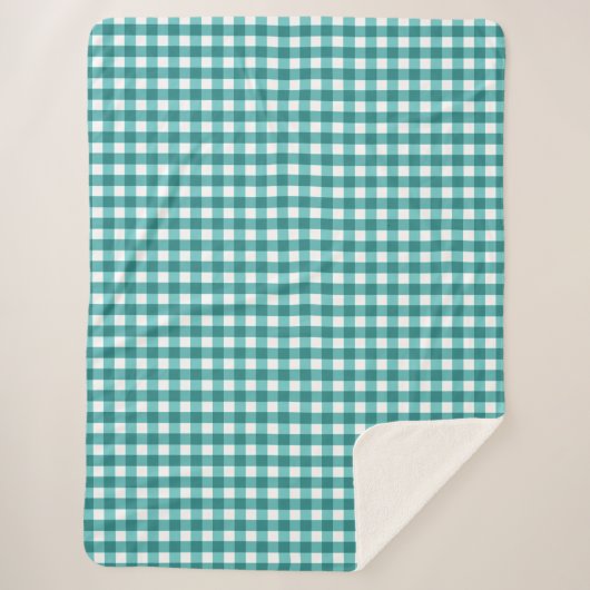 Blauwgroen gingham sherpa deken (Voorkant)