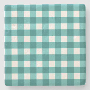 Blauwgroen gingham stenen onderzetter