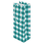 Blauwgroen gingham wijn cadeautas (Achterkant Gekanteld)