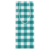 Blauwgroen gingham wijn cadeautas (Achterkant)