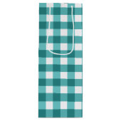 Blauwgroen gingham wijn cadeautas (Voorkant)