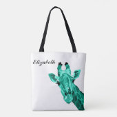 Blauwgroen Giraffe Pop Art Persoonlijke Canvas tas (Achterkant)