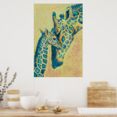 blauwgroen giraffen poster (Keuken)