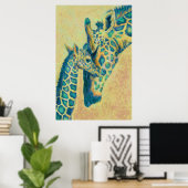 blauwgroen giraffen poster (Thuiskantoor)