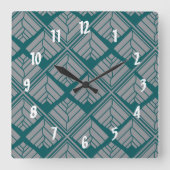 Blauwgroen gladde bladpatroon vierkante klok (Voorkant)