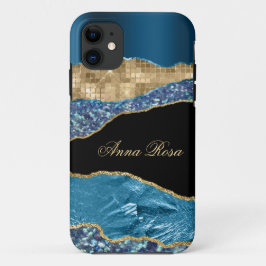 *~* Blauwgroen Glam Agate Geode Gold Glitter Black Case-Mate iPhone Case