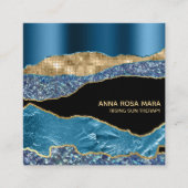 *~* Blauwgroen Glam Agate Geode Gold Glitter Black Vierkante Visitekaartje (Voorkant)