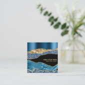 *~* Blauwgroen Glam Agate Geode Gold Glitter Black Vierkante Visitekaartje (Staand voorkant)