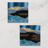 *~* Blauwgroen Glam Agate Geode Gold Glitter Black Vierkante Visitekaartje (Voorkant / Achterkant)