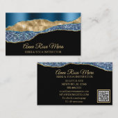 *~* Blauwgroen Glam Agate Geode Gold Glitter Black Visitekaartje (Voorkant / Achterkant)