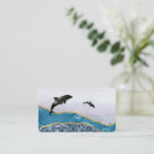 *~* Blauwgroen Glam Beach Zee Dolphins Gold Glitte Visitekaartje (Staand voorkant)