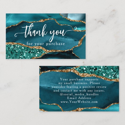 Blauwgroen Glam Glitter Agate Dank u klant invoege Visitekaartje (Voorkant / Achterkant)