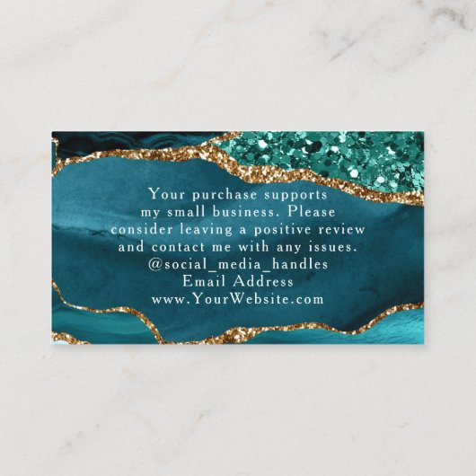 Blauwgroen Glam Glitter Agate Dank u klant invoege Visitekaartje (Achterkant)