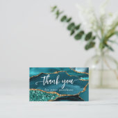 Blauwgroen Glam Glitter Agate Dank u klant invoege Visitekaartje (Staand voorkant)