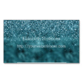 Blauwgroen Glam Glitzy Glitter Magnetisch Visitekaartje (Voorkant)