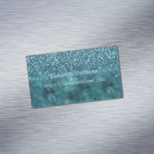 Blauwgroen Glam Glitzy Glitter Magnetisch Visitekaartje (Voorbeeld)