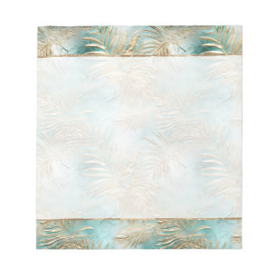 Blauwgroen Glam Gold White Tropical Leaves Notitieblok