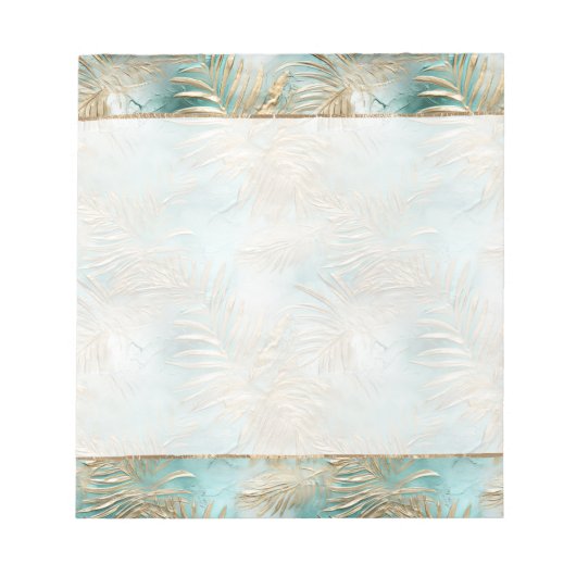 Blauwgroen Glam Gold White Tropical Leaves Notitieblok (Voorkant)