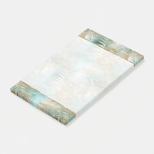 Blauwgroen Glam Gold White Tropical Leaves Post-it® Notes (Schuin)