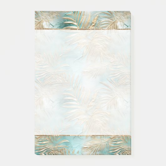 Blauwgroen Glam Gold White Tropical Leaves Post-it® Notes (Voorkant)