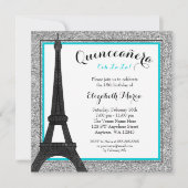 Blauwgroen Glam Paris Faux Silver Glitter Quincean Kaart (Voorkant)