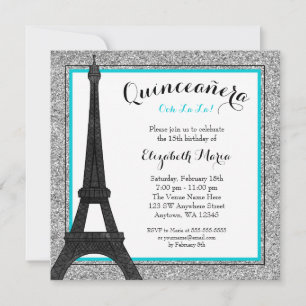 Blauwgroen Glam Paris Faux Silver Glitter Quincean Kaart