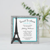 Blauwgroen Glam Paris Thmed Faux Glitter Sweet 16 Kaart (Staand voorkant)